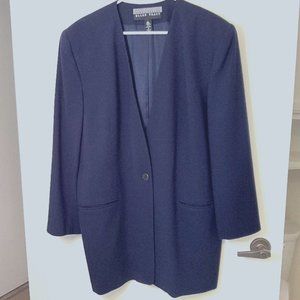 Linda Allred for ELLEN TRACY vintage 90's Navy Blue Blazer 100% wool EUC Size 16